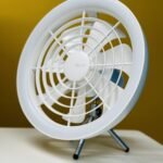 JISULIFE FA17 Rechargeable Fan with LED Light and Table Tripod- White Color