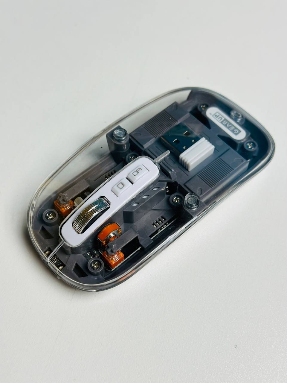 photo_2025-05-14-10.38.53 GearUP WM30 Transparent Crystal 2.4G + Bluetooth Magnetic Wireless Mouse- Gray Color - Image 1