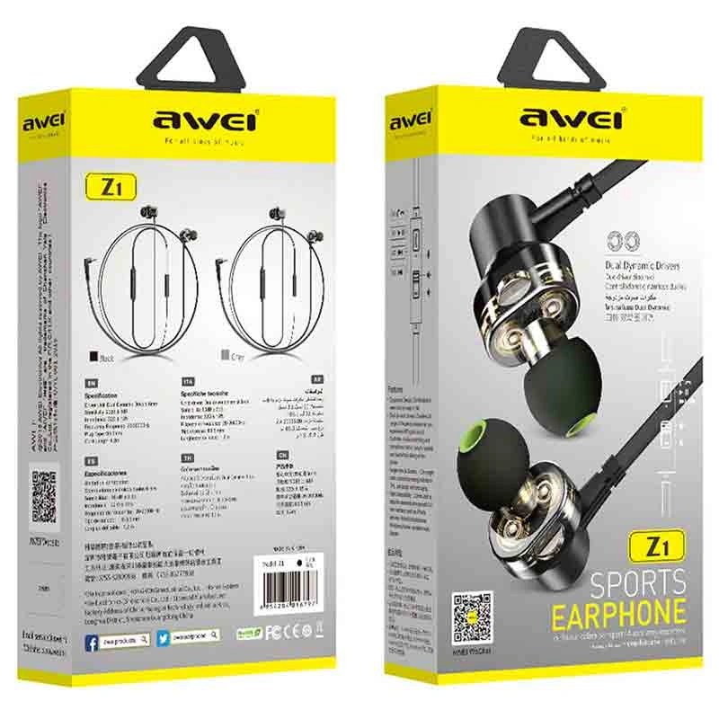 AWEI Z1 In-ear Dual Driver Unit Stereo Sound Heavy Bass Magnetic Wired Earphone AWEI Z1 In-ear Dual Driver Unit Stereo Sound Heavy Bass Magnetic Wired Earphone - Image 1