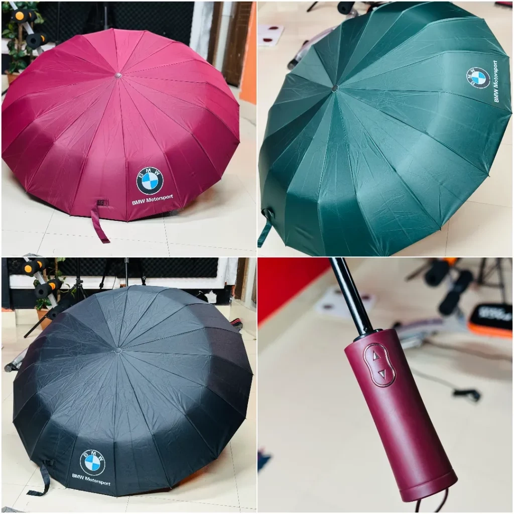 BMW 16 Ribs Automatic Open and Close Compact Umbrella – Random Color BMW 16 Ribs Automatic Open and Close Compact Umbrella – Random Color - Image 1