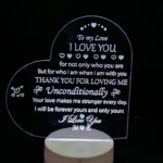 Customizable Acrylic Night Lamp – Heart Shape (Black Base) -20 pcs