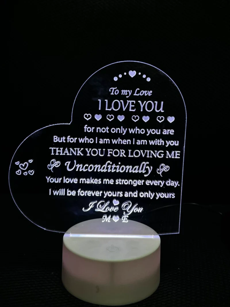 Customizable Acrylic Night Lamp – Heart Shape (White Base) Customizable Acrylic Night Lamp – Heart Shape (White Base) - Image 1