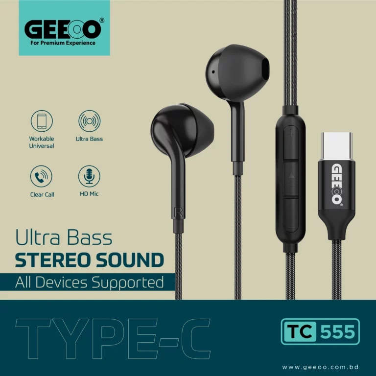 GEEOO TC-555 Type-C Ultra Bass Earphone – Black GEEOO TC-555 Type-C Ultra Bass Earphone – Black - Image 1