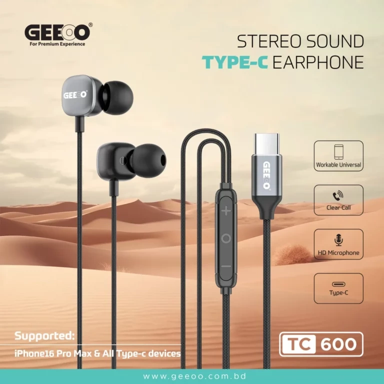 GEEOO TC600 Type-C Ultra Bass Earphone – Black GEEOO TC600 Type-C Ultra Bass Earphone – Black - Image 1