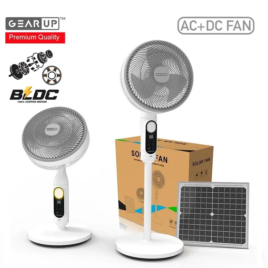 GearUP Premium Series Rechargeable BLDC Solar Stand Fan (AC+DC) – 25W Solar Panel Included GearUP Premium Series Rechargeable BLDC Solar Stand Fan (AC+DC) – 25W Solar Panel Included - Image 1