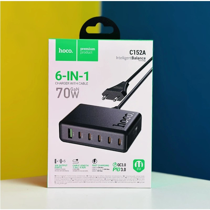 Hoco C152A Modern PD 70W 6-Port Desktop Charger Hoco C152A Modern PD 70W 6-Port Desktop Charger - Image 1