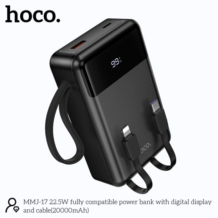 Hoco MMJ-17 22.5W Power Bank – 20000mAh Built-in Lightning & Type-C Cables Hoco MMJ-17 22.5W Power Bank – 20000mAh Built-in Lightning & Type-C Cables - Image 1