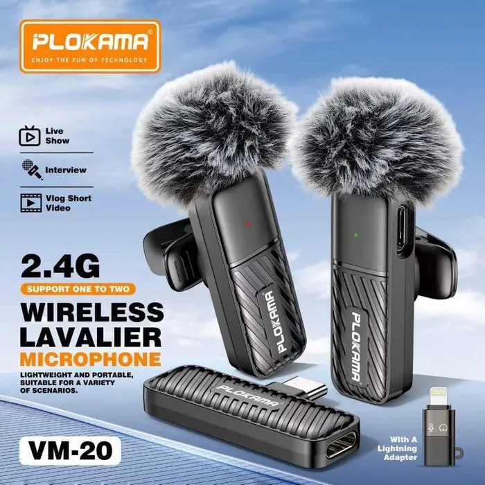 PLOKAMA VM20 Dual Wireless Lavalier Microphone for iPhone & Android PLOKAMA VM20 Dual Wireless Lavalier Microphone for iPhone & Android - Image 1