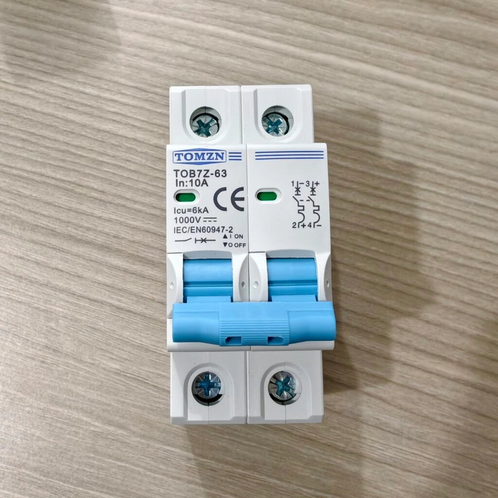 TOMZN 2P DC Circuit Breaker 10A- 12V-1000V Wide RangeDC MCB for PV System (TOMZN TOB7Z-63) TOMZN 2P DC Circuit Breaker 10A- 12V-1000V Wide RangeDC MCB for PV System (TOMZN TOB7Z-63) - Image 1