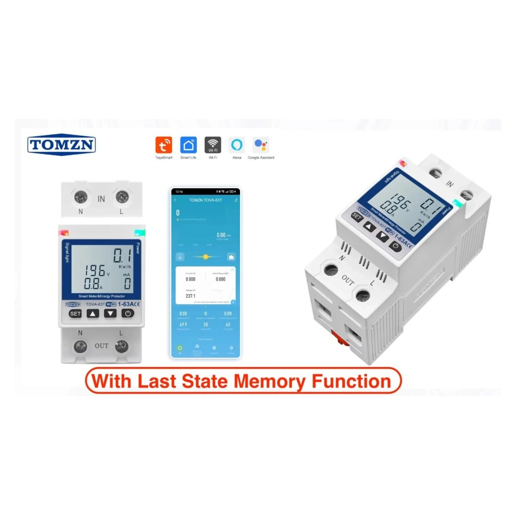 TOMZN TOVA-63T WIFI Circuit Breaker 63A Energy Meter, Timer, Voltage, Current Leakage Protection – Smartlife, TUYA App Support (White Display) TOMZN TOVA-63T WIFI Circuit Breaker 63A Energy Meter, Timer, Voltage, Current Leakage Protection – Smartlife, TUYA App Support (White Display) - Image 1