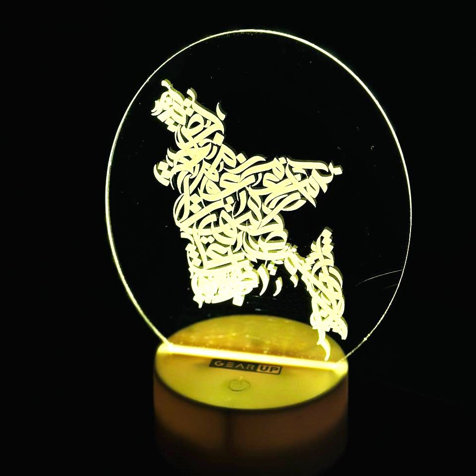 gearup_acrylic_hologram_night_led_lamp_with_base_ GearUP Acrylic Multicolor Night Lamp White (BD Map) with all Content – 20 pcs - Image 1