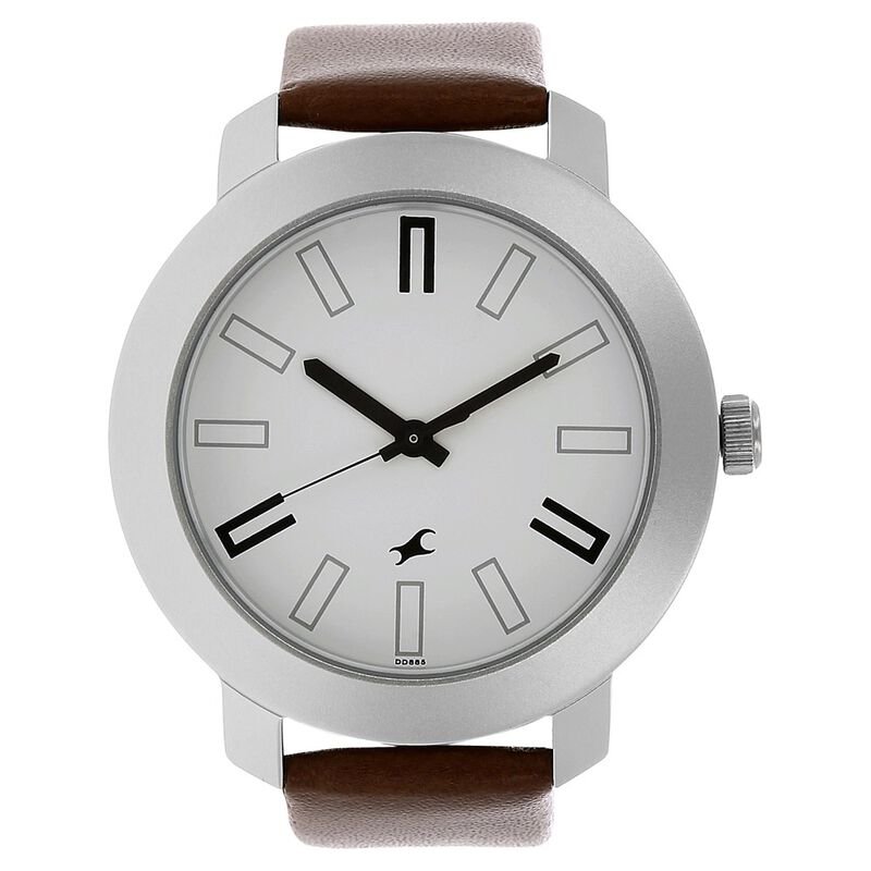 3120SL01_1 Fastrack NS3120SL01 Quartz Analog White Dial Leather Strap Watch - Image 1