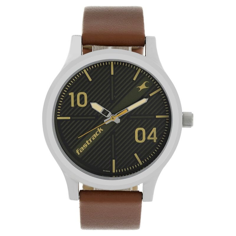 38051SL02_1 Fastrack NS38051SL02 Quartz Analog Black Dial Leather Strap Watch - Image 1