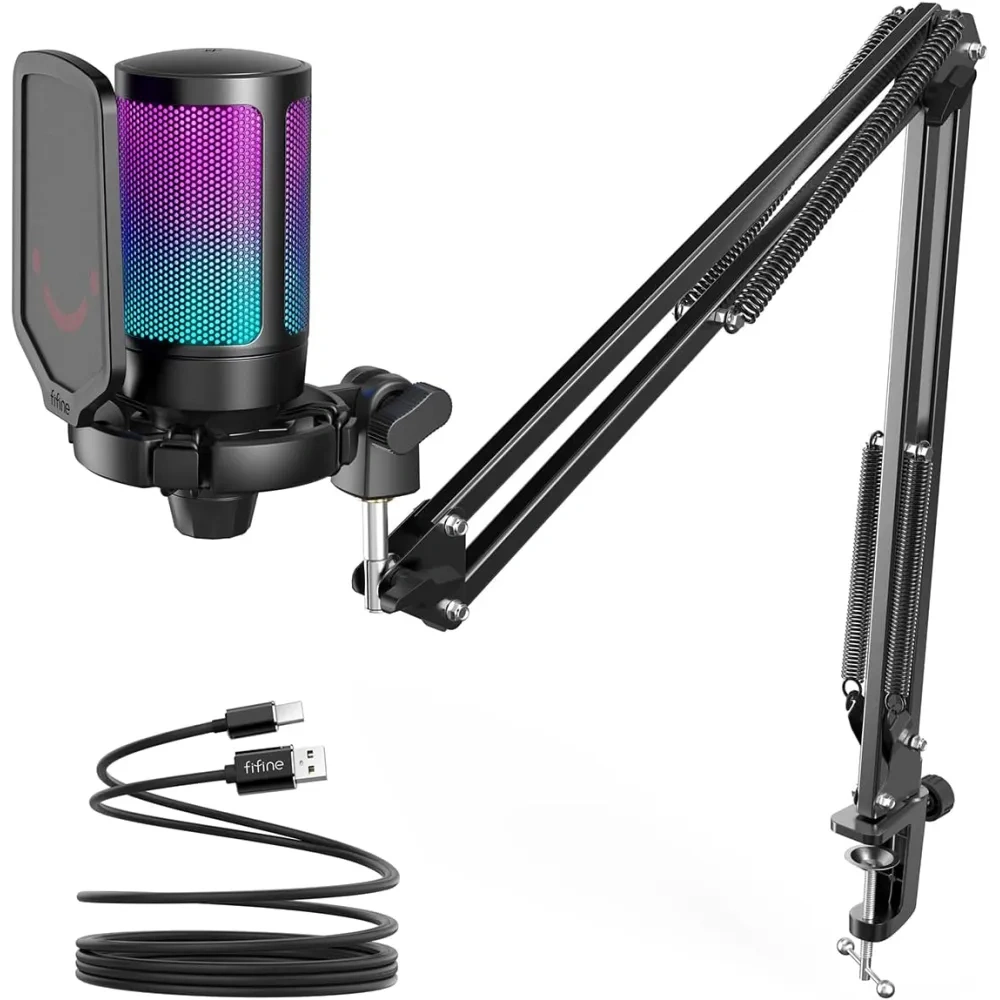 FIFINE AMPLIGAME A6T Gaming PC USB Microphone & Podcast Condenser Mic with Boom Arm Microphone FIFINE AMPLIGAME A6T Gaming PC USB Microphone & Podcast Condenser Mic with Boom Arm Microphone - Image 1