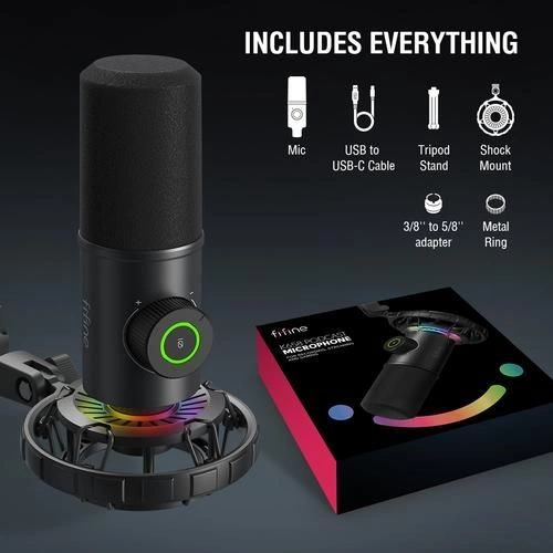 FIFINE K658 USB Dynamic Cardioid Podcast Microphone With A Live Monitoring, Gain Control, Mute Button FIFINE K658 USB Dynamic Cardioid Podcast Microphone With A Live Monitoring, Gain Control, Mute Button - Image 1