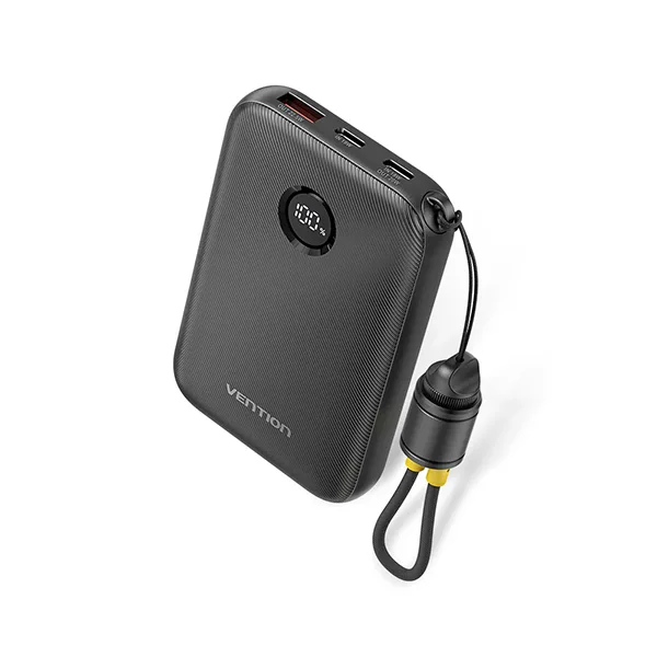 FKAB0-C-600x600-1 Vention FKAB0-C 10000mAh 22.5W Fast Charging Power Bank with Built-in USB-C Cable – Black - Image 1
