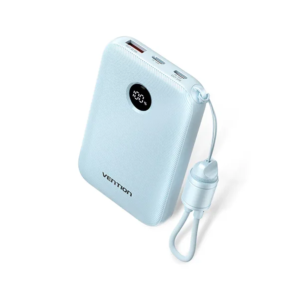FKAL0-C-600x600-1 Vention FKAL0-C 10000mAh 22.5W Fast Charging Power Bank with Built-in USB-C Cable – Blue - Image 1