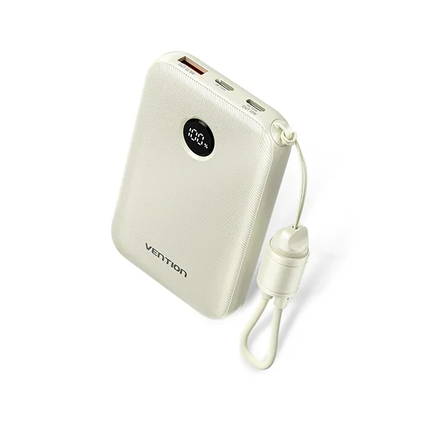 FKAN0-C-600x600-1 Vention FKAN0-C 10000mAh 22.5W Fast Charging Power Bank with Built-in USB-C Cable – Beige - Image 1