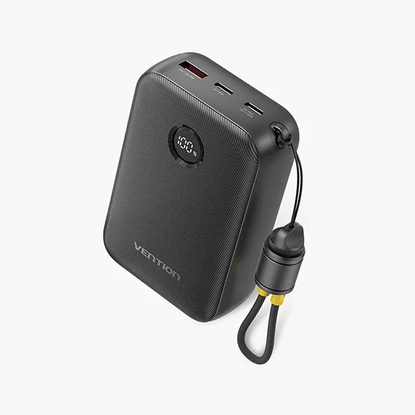 FKBB0-C-600x600-1 VENTION FKBB0-C 22.5W 20000mAh LED Display Power Bank with Built-in USB-C to C Cable – Black - Image 1