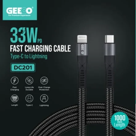 Geeoo-DC-201-Type-C-To-Lightning-441x440 Geeoo DC 201 Type C To Lightning 33w PD Charging Cable - Image 1