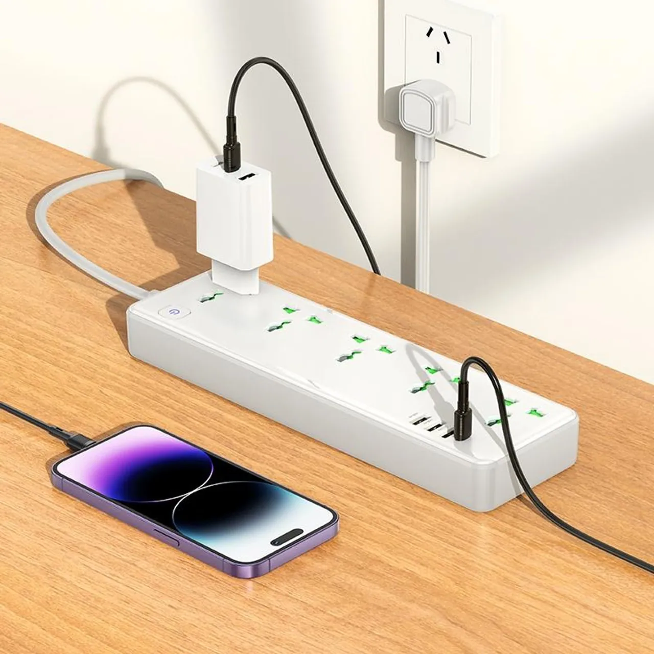 HOCO-AC13A-Talento-5-Position-Socket-1C3A-EU-White-Color HOCO AC13A Talento 5-Position Socket (1C3A) (EU) – White Color - Image 1