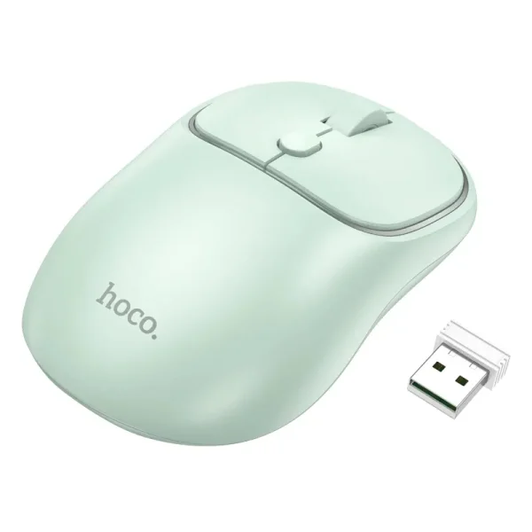 HOCO-GM25-Dual-Mode-Wireless-Bluetooth-2.4G-Silent-Mouse-Light-Green-600x600 HOCO GM25 Dual-Mode Wireless Bluetooth 2.4G Silent Mouse – Light Green Color - Image 1