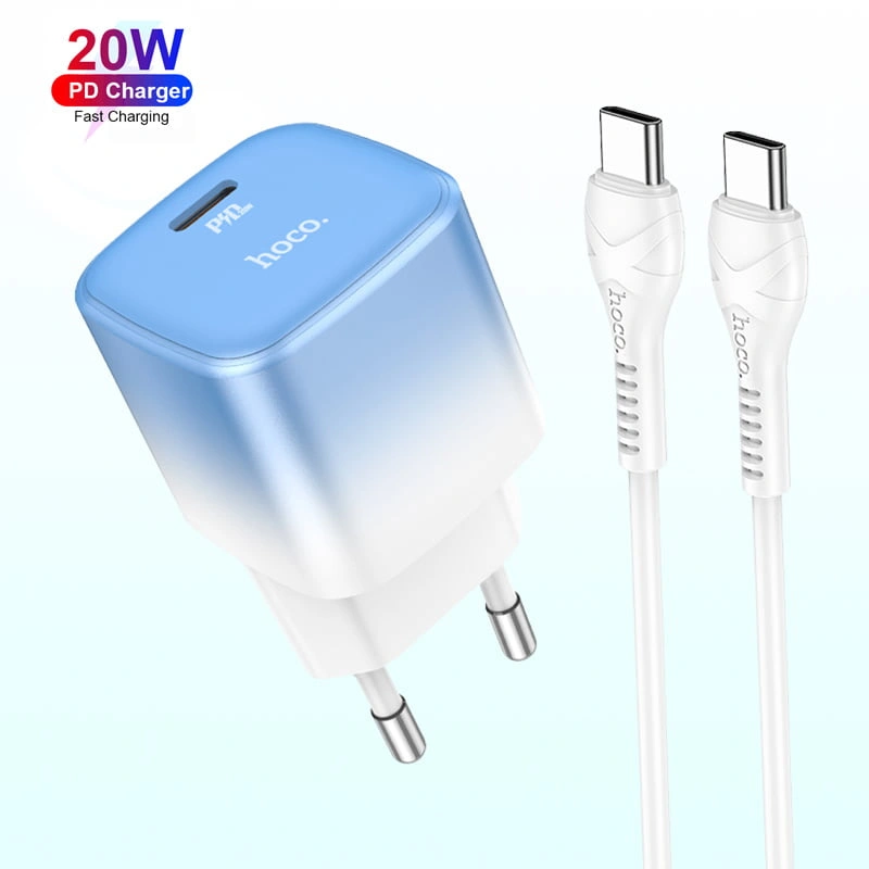 Hoco C101A PD 20W Fast Mini Travel Charger Adapter With Type C To Type C Cable Hoco C101A PD 20W Fast Mini Travel Charger Adapter With Type C To Type C Cable - Image 1
