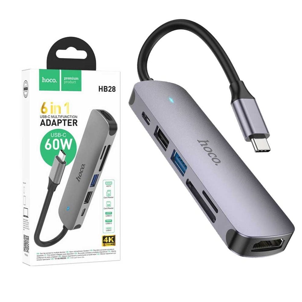 Hoco-HB28-Type-C-Multi-Function-Converter-Hub-990x990 Hoco HB28 6-in-1 Multifunction USB Type-C Hub - Image 1