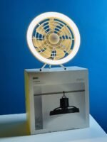 JISULIFE FA17 Rechargeable Fan with LED Ceiling Fan with Long Tripod Stand- White Color - Image 2