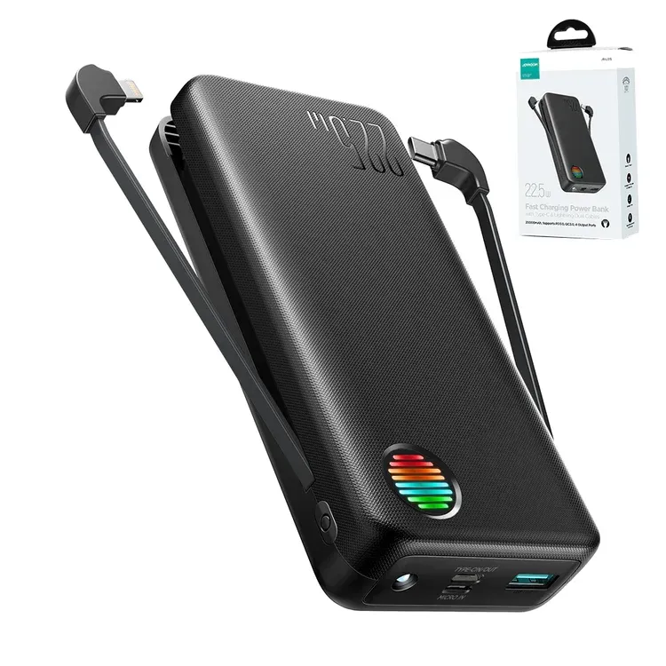 Joyroom-JR-L015-22.5W-20000mAh-Power-Bank Joyroom JR-L015 22.5W 20000mAh Power Bank With Dual Cables – Black - Image 1