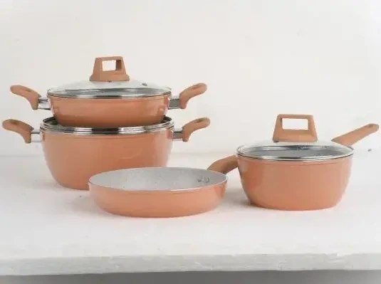 Kiam Die-Casting 7 Set Non-Stick Pan Ceramic Coated-Brown Color Kiam Die-Casting 7 Set Non-Stick Pan Ceramic Coated-Brown Color - Image 1