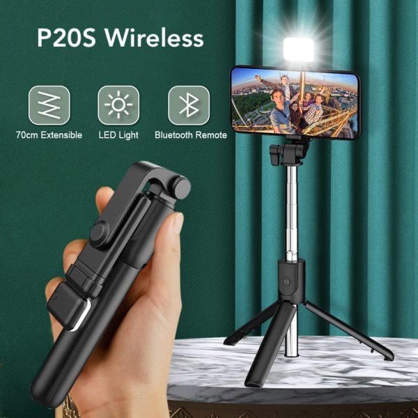 P20S-Wireless-Selfie-Stick-with-LED-Light-600x600 P20S Selfie Stick with LED Light - Image 1