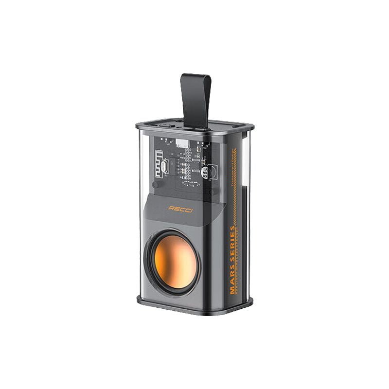 RECCI-RSK-W30-Mars-Series-Wireless-Speaker-Black-6548 RECCI RSK-W30 Transparent Wireless Speaker with RGB Light- Black Color - Image 1