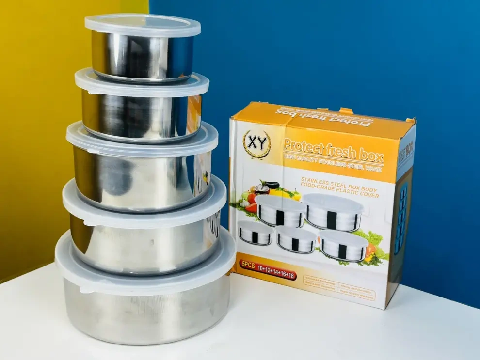 Stainless Steel Food Container Storage Box With Cover 5 In 1 Set Stainless Steel Food Container Storage Box With Cover 5 In 1 Set - Image 1