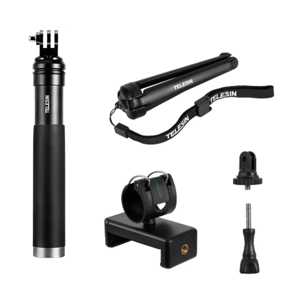 Telesin-GP-MNP-090-S-Extendable-Aluminum-Alloy-Selfie-Stick-with-Tripod-and-Phone-Clip Telesin GP-MNP-090-S Extendable Aluminum Alloy Selfie Stick with Tripod and Phone Clip - Image 1