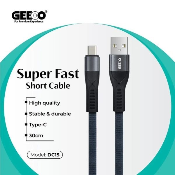 geeoo_dc-15_3a_type-c_short_cable_30cm_in_bdshop Geeoo DC-15 3A Type-C Short Cable – 30cm - Image 1