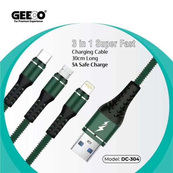 geeoo_dc-304_3-in-1_5a_short_charging_cable_30cm_in_bdshop-1 Geeoo DC-304 3-in-1 5A Short Charging Cable 30cm - Image 1