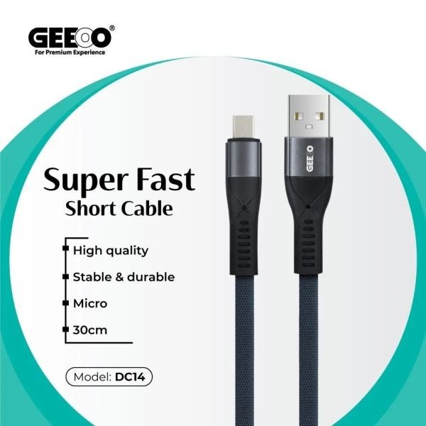 geeoo_dc14_3a_micro_usb_short_cable_30cm_in_bdshop Geeoo DC14 3A Micro USB Short Cable – 30cm - Image 1
