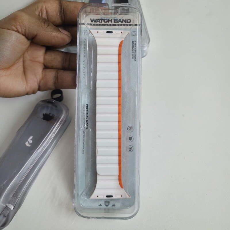 img-20240706-wa0011-1 Stop Line Magnet Strap For Smart Watch- 38/40/41mm- White+Orange Color - Image 1