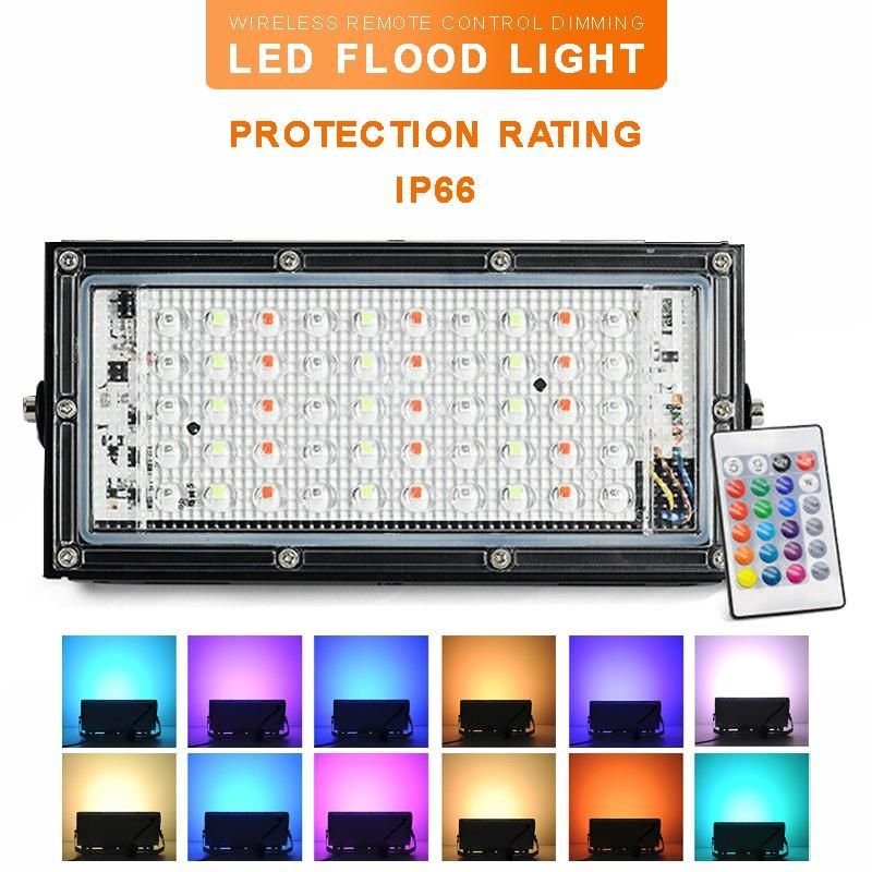 rgb-led-flood-light-remote-controlled-ip66-waterproof-landscape-outdoor-lighting-50w-ac220v-in-bd-at-bdshopcomPKcw RGB LED Flood Light- Remote Controlled IP66 Waterproof Landscape & Outdoor Lighting (50W, AC220V) – Black Color - Image 1