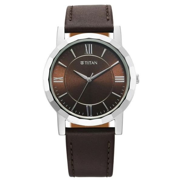 Titan Karishma Zing Quartz Analog Brown Dial Leather Strap Watch For Men (1644SL01) - Image 1