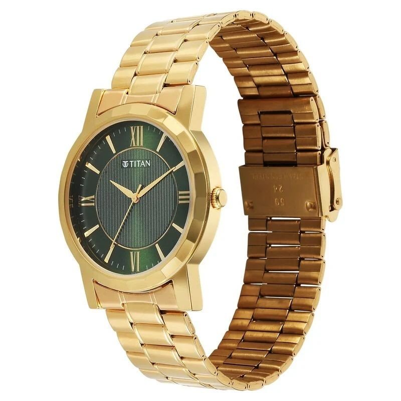 Titan Karishma Zing Quartz Analog Green Dial Stainless Steel Strap Watch For Men (1644YM05) - Image 1
