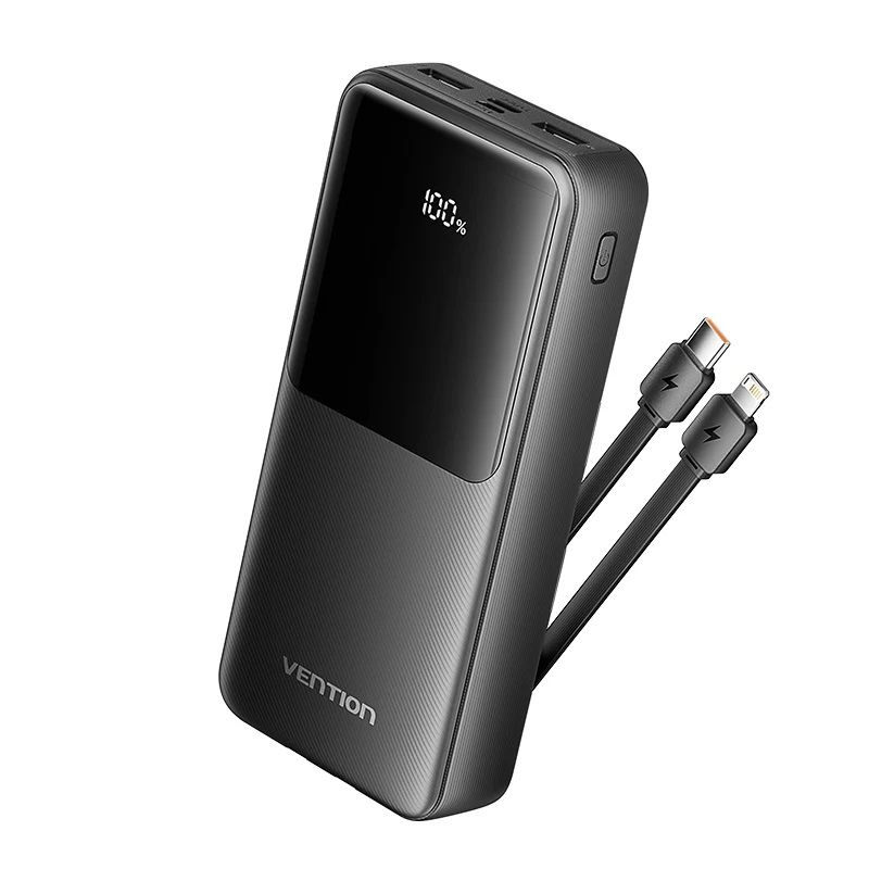vention_20000mah_power_bank Vention FHPB0 22.5W 20000mAh Power Bank with Built-in USB-C and Lightning Cables - Image 1